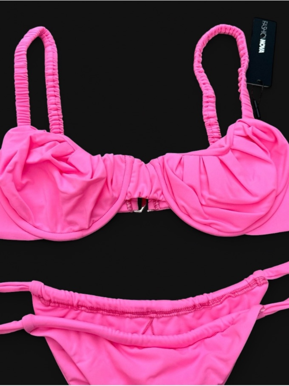 Pink Ruched Underwire Bikini Set - Picture 3 of 9